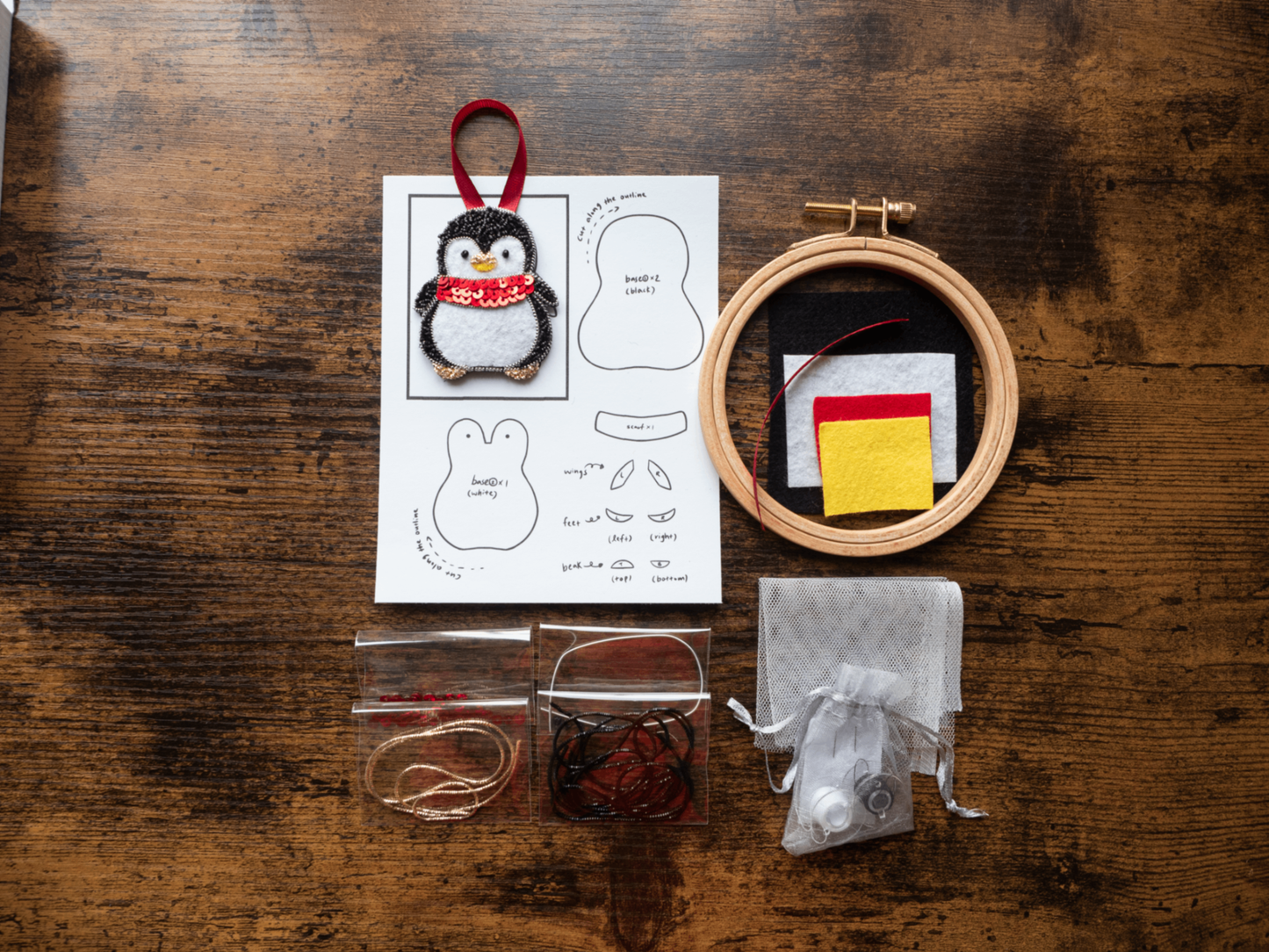 Christmas Penguin Embroidery Kit for Beginners