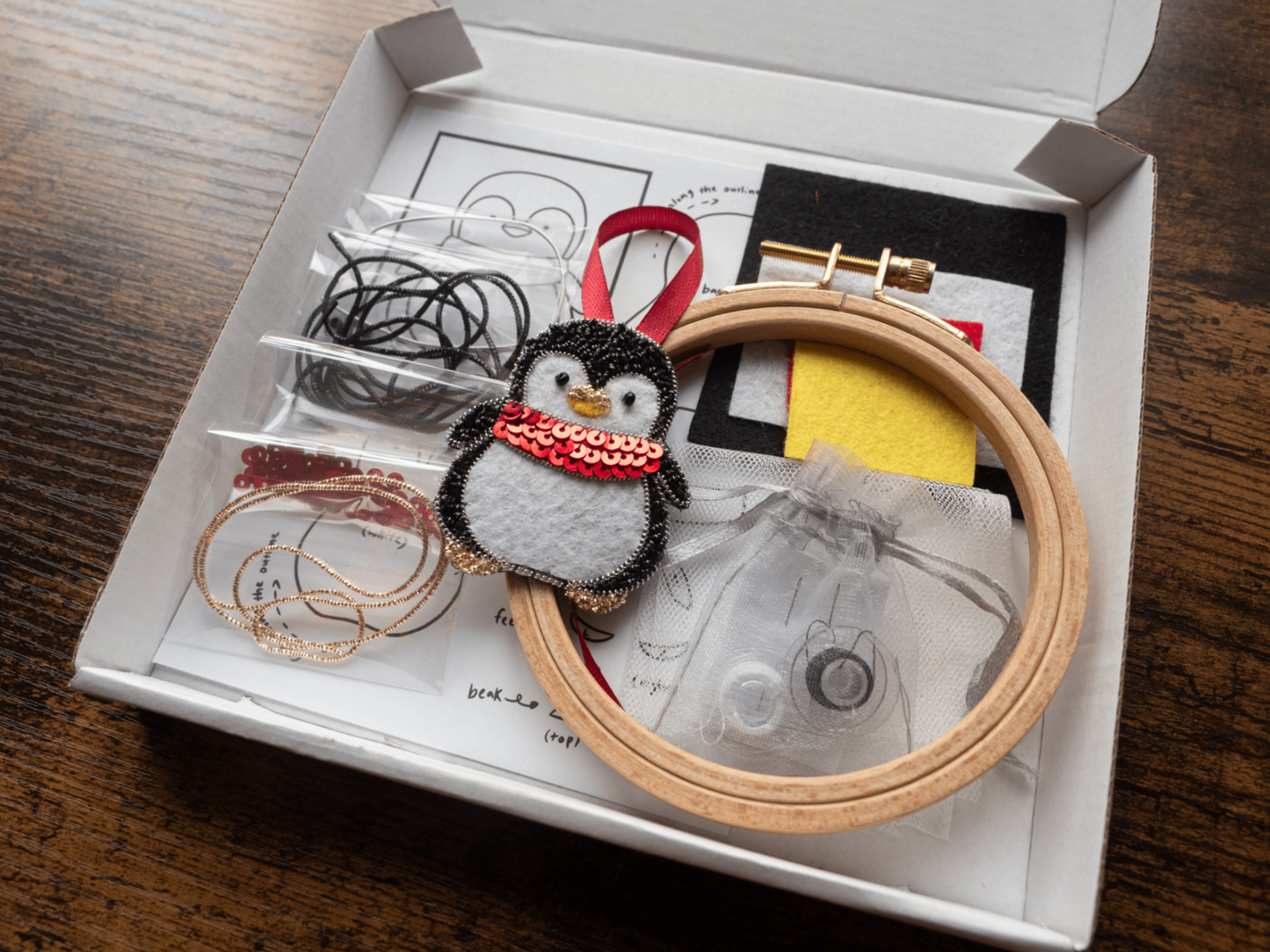 Christmas Penguin Embroidery Kit for Beginners