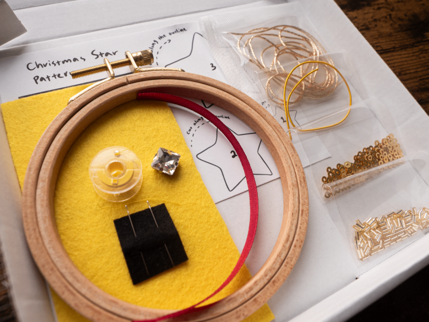 Christmas Star Goldwork Embroidery Kit for Beginners